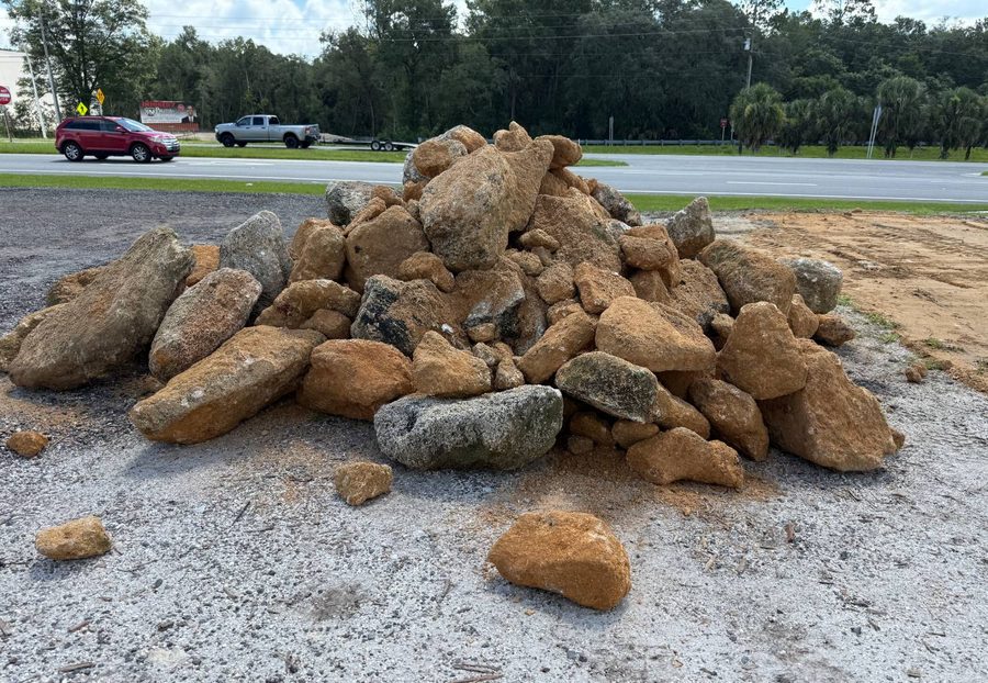 Pile of coquina boulders at the DeLand yard